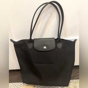 Longchamp Le Pliage black nylon and leather tote